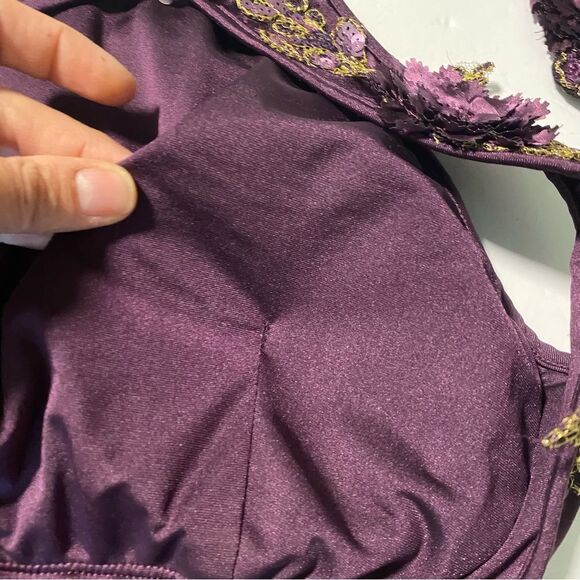 Glamour solo dance costume custom purple lace embroidered MA-Medium adult - Picture 6 of 15